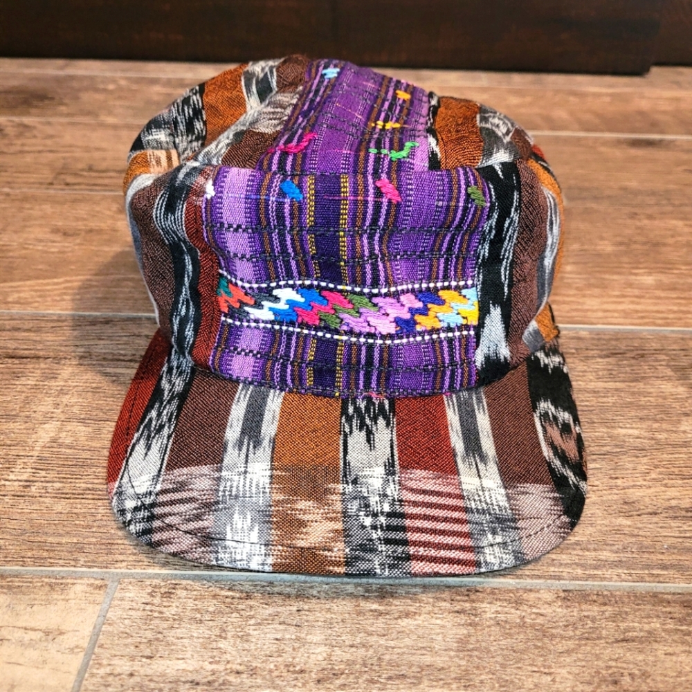 Vintage 3 Panel Patch Work Flat Top Cap Patrol Hat Western Knit Retro Handmade M